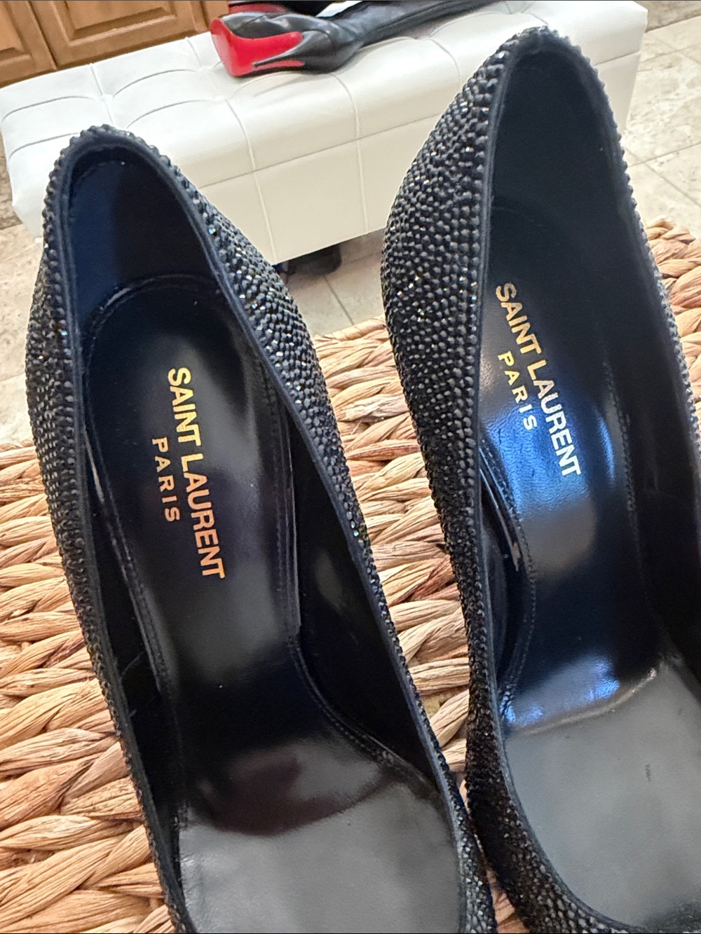 Authentic Saint Laurent Black Crystal Pointed Toe Pumps - Picture 5 of 6